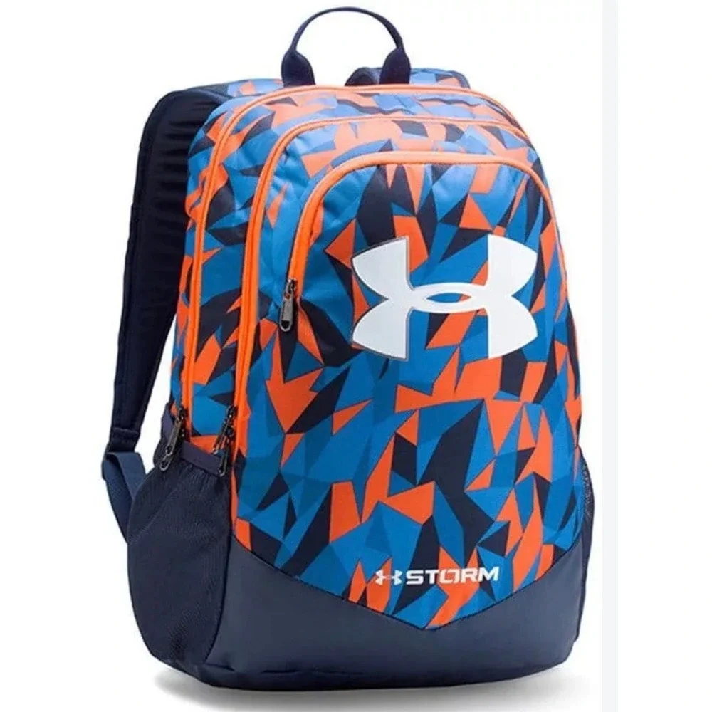 Under Armour Backpack Kids One Size Blue Orange Good Storm Scrimmage Geometric